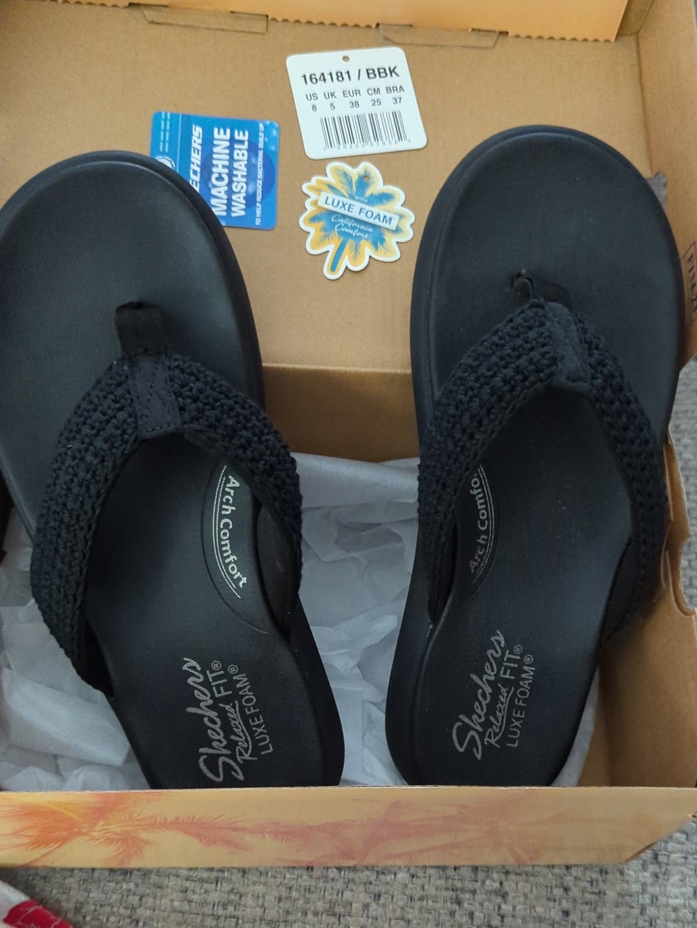 Skechers Black Luxe Foam Arch Comfort Women's Sandals